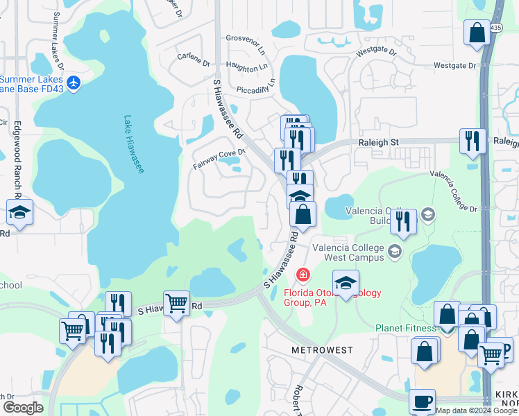 map of restaurants, bars, coffee shops, grocery stores, and more near 1212 South Hiawassee Road in Orlando