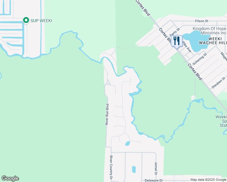 map of restaurants, bars, coffee shops, grocery stores, and more near 6423 River Lodge Lane in Weeki Wachee