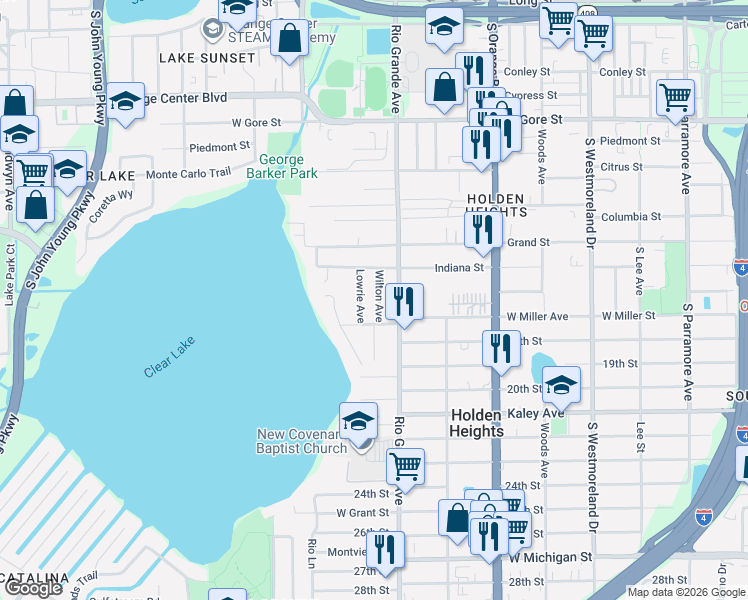 map of restaurants, bars, coffee shops, grocery stores, and more near 1441 Wilton Avenue in Orlando