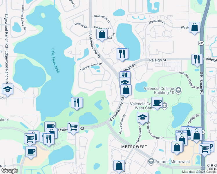 map of restaurants, bars, coffee shops, grocery stores, and more near 1212 South Hiawassee Road in Orlando