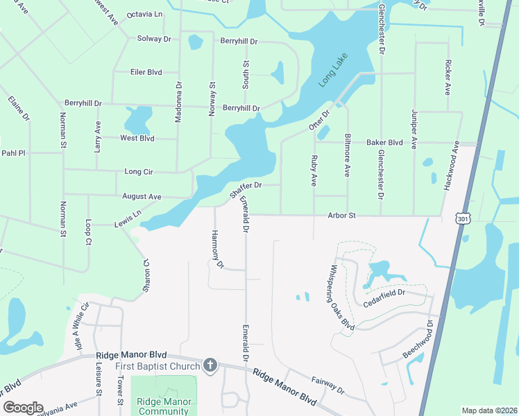 map of restaurants, bars, coffee shops, grocery stores, and more near 34265 Arbor Street in Ridge Manor