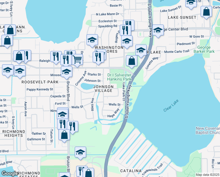 map of restaurants, bars, coffee shops, grocery stores, and more near Service Drive in Orlando