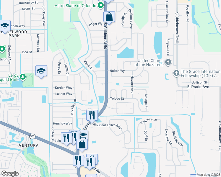 map of restaurants, bars, coffee shops, grocery stores, and more near 1010 Vigo Avenue in Orlando