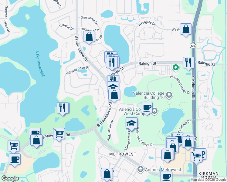 map of restaurants, bars, coffee shops, grocery stores, and more near 1411 South Hiawassee Road in Orlando