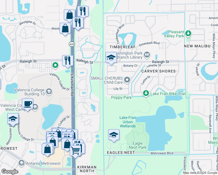 map of restaurants, bars, coffee shops, grocery stores, and more near 1518 Frazier Avenue in Orlando