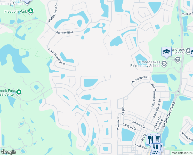 map of restaurants, bars, coffee shops, grocery stores, and more near 14902 Yorkshire Run Drive in Orlando