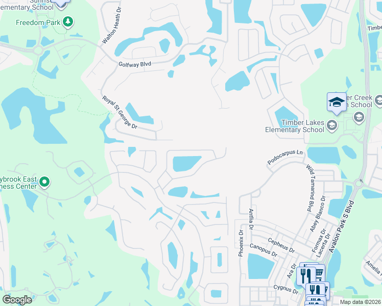 map of restaurants, bars, coffee shops, grocery stores, and more near 14842 Yorkshire Run Drive in Orlando