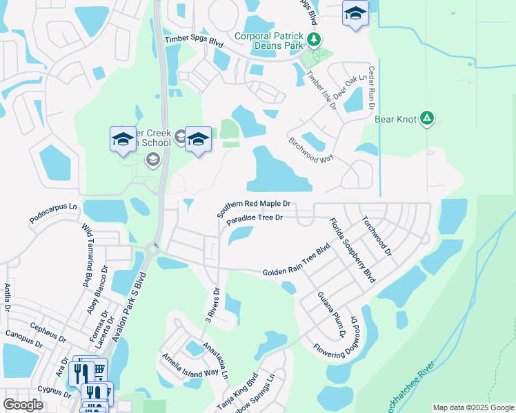 map of restaurants, bars, coffee shops, grocery stores, and more near 14284 Southern Red Maple Drive in Orlando