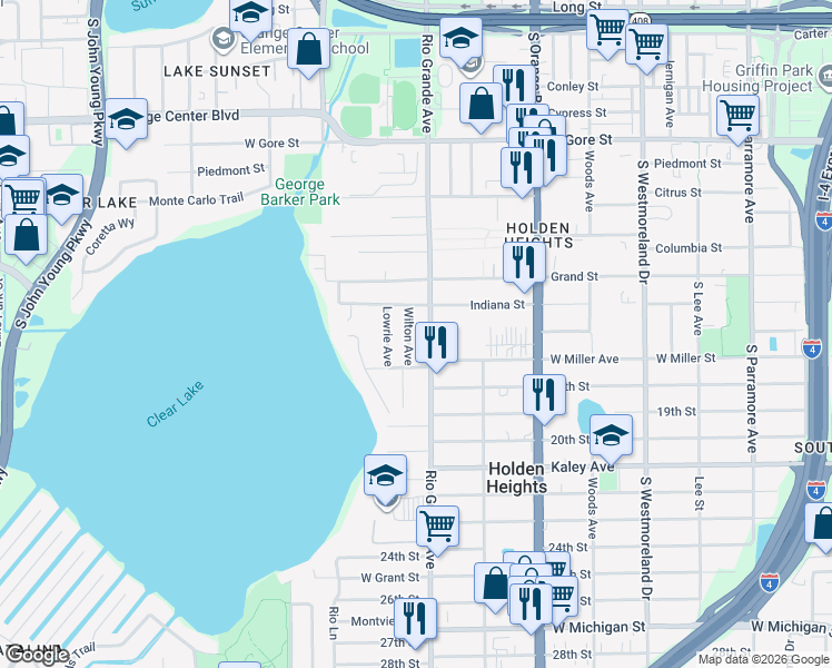 map of restaurants, bars, coffee shops, grocery stores, and more near 1441 Wilton Avenue in Orlando