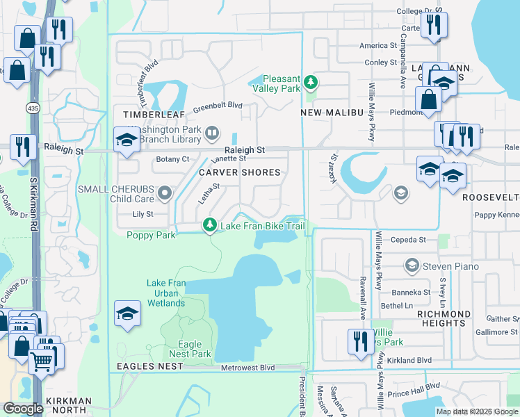 map of restaurants, bars, coffee shops, grocery stores, and more near 4922 Lescot Lane in Orlando