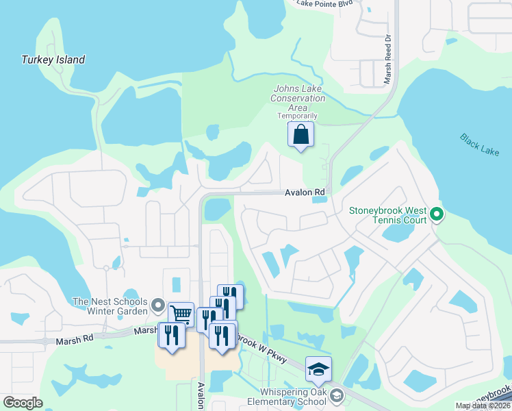 map of restaurants, bars, coffee shops, grocery stores, and more near 1144 Portmoor Way in Winter Garden