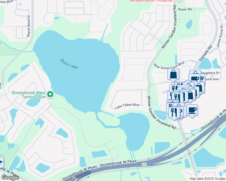 map of restaurants, bars, coffee shops, grocery stores, and more near 14229 Country Estate Drive in Winter Garden