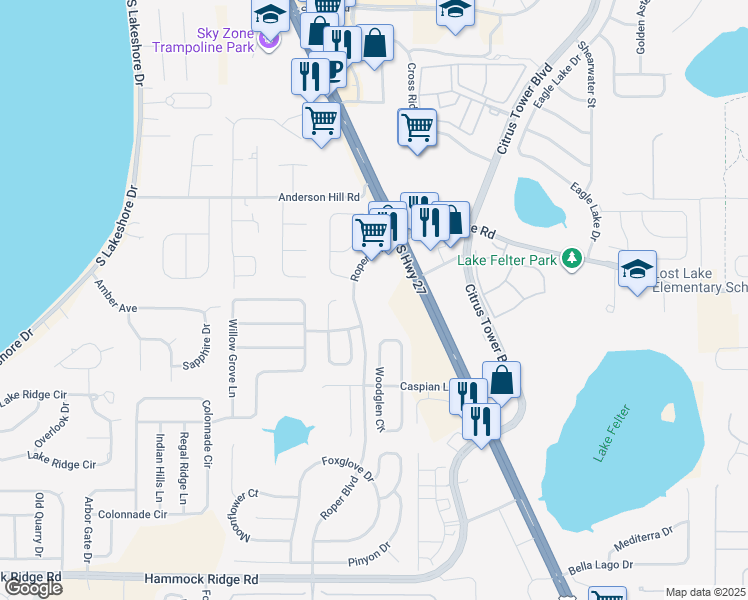 map of restaurants, bars, coffee shops, grocery stores, and more near 12305 U.S. 27 in Clermont