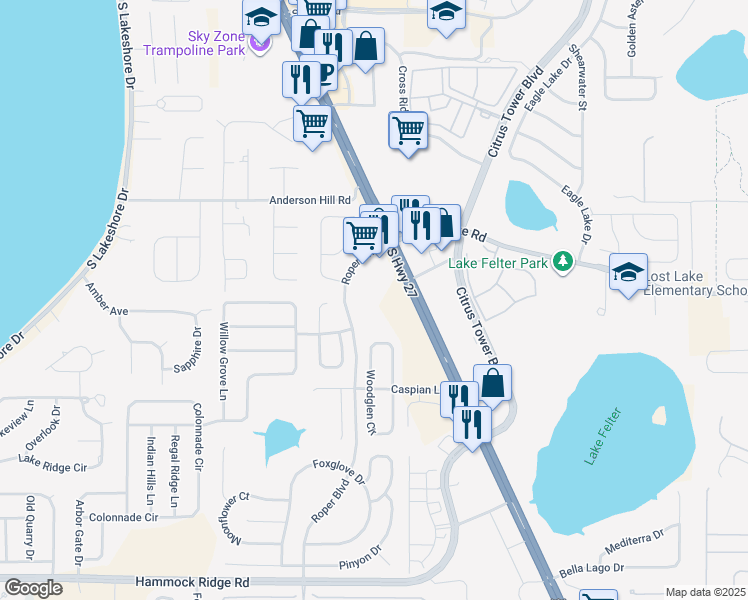 map of restaurants, bars, coffee shops, grocery stores, and more near 12305 U.S. 27 in Clermont