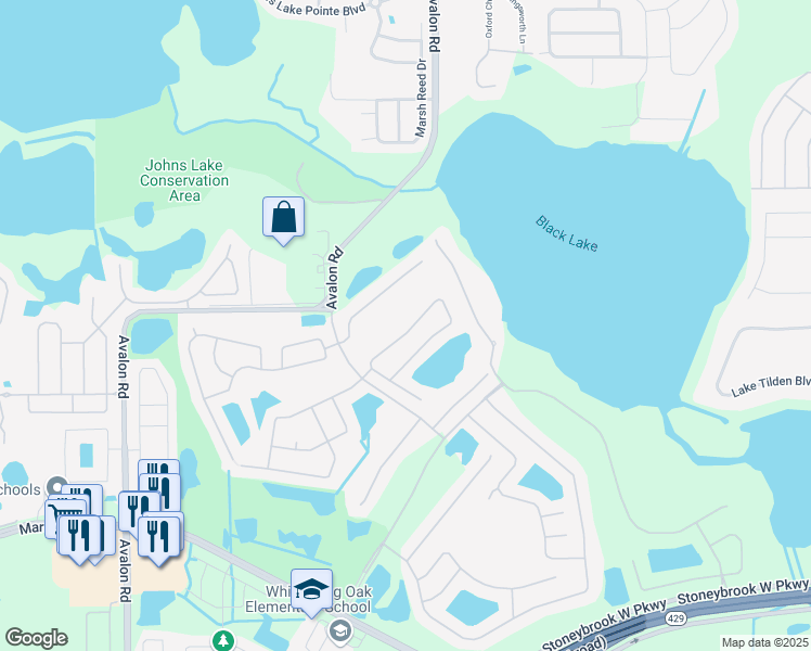map of restaurants, bars, coffee shops, grocery stores, and more near 15081 Masthead Landing Circle in Winter Garden