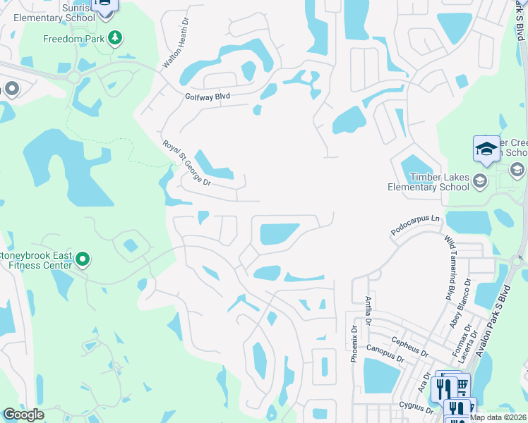 map of restaurants, bars, coffee shops, grocery stores, and more near 14647 Saint George's Hill Drive in Orlando