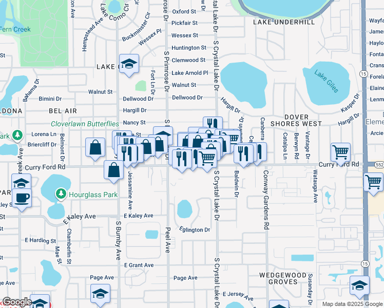 map of restaurants, bars, coffee shops, grocery stores, and more near 1500 Morristown Avenue in Orlando