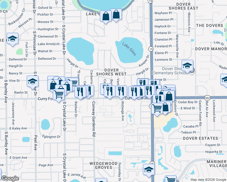 map of restaurants, bars, coffee shops, grocery stores, and more near 1400 Vantage Drive in Orlando