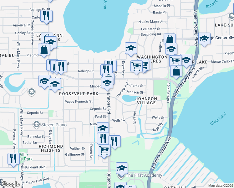 map of restaurants, bars, coffee shops, grocery stores, and more near 1406 Crooms Avenue in Orlando