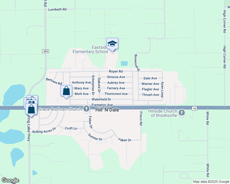 map of restaurants, bars, coffee shops, grocery stores, and more near 27132 Fernery Avenue in Brooksville