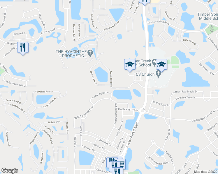 map of restaurants, bars, coffee shops, grocery stores, and more near 13862 Mirror Lake Drive in Orlando