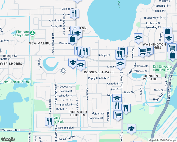 map of restaurants, bars, coffee shops, grocery stores, and more near 4293 Booker Street in Orlando