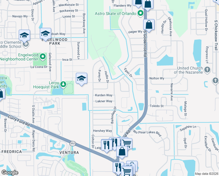 map of restaurants, bars, coffee shops, grocery stores, and more near 1815 Hollis Drive in Orlando