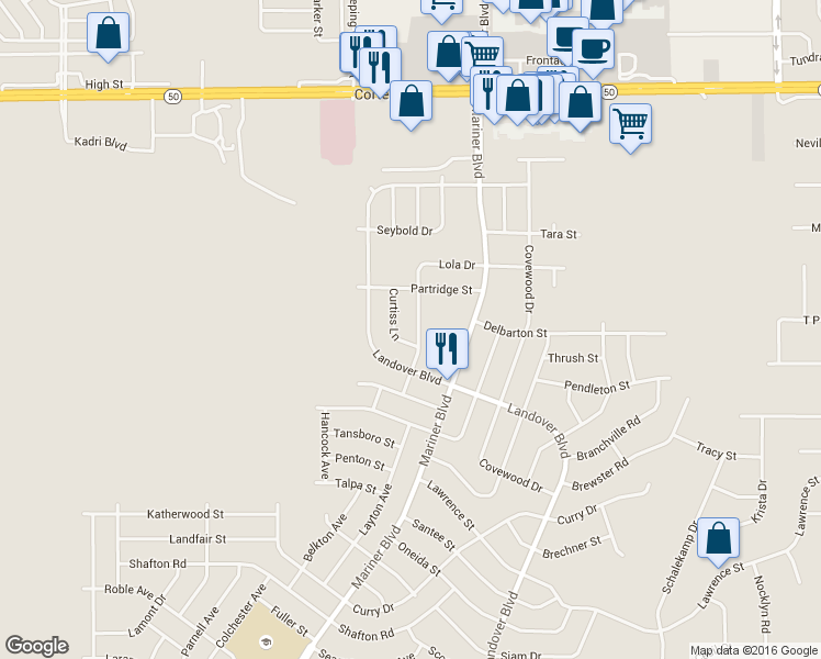 map of restaurants, bars, coffee shops, grocery stores, and more near 12381 Lola Drive in Spring Hill