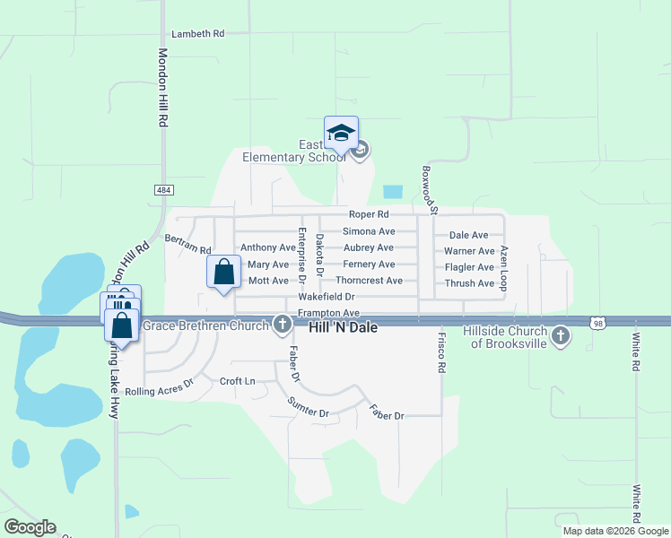 map of restaurants, bars, coffee shops, grocery stores, and more near 27094 Fernery Ave in Brooksville