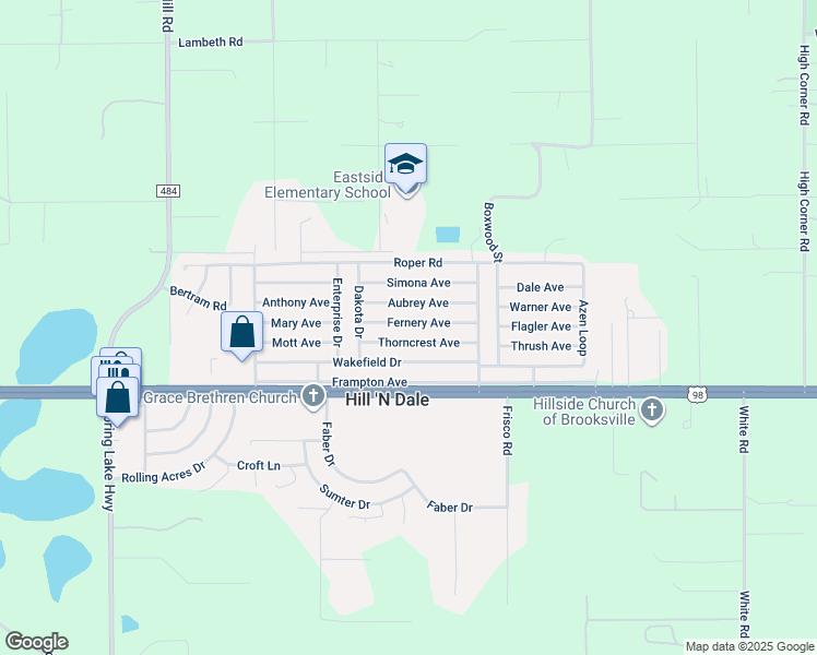 map of restaurants, bars, coffee shops, grocery stores, and more near 27132 Fernery Avenue in Brooksville