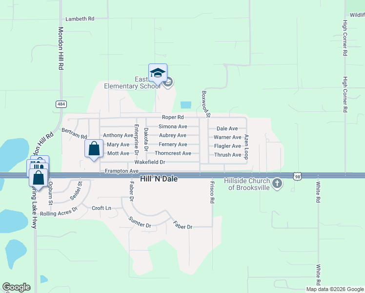 map of restaurants, bars, coffee shops, grocery stores, and more near 27168 Fernery Avenue in Brooksville