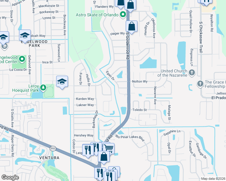 map of restaurants, bars, coffee shops, grocery stores, and more near 1829 Garwood Drive in Orlando