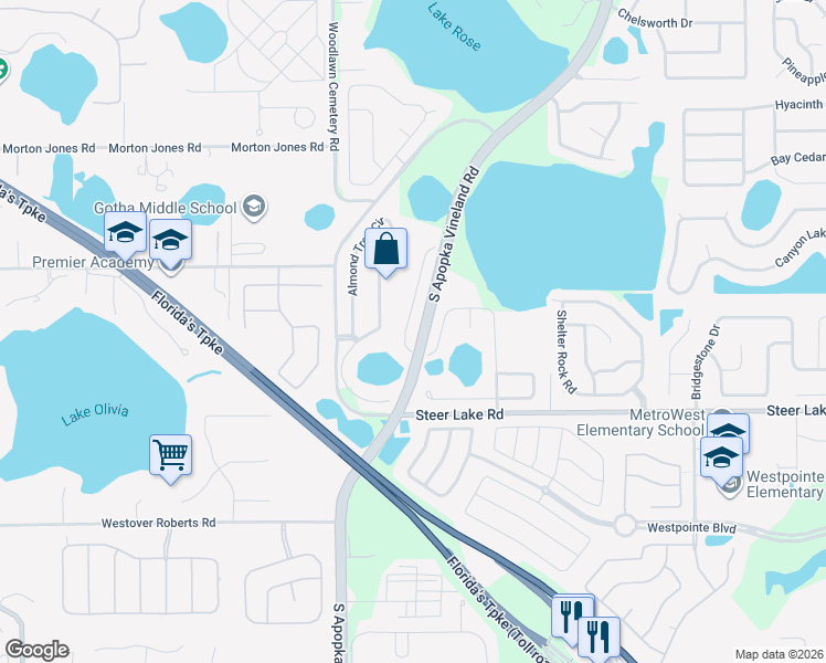 map of restaurants, bars, coffee shops, grocery stores, and more near 927 Palm Cove Drive in Orlando