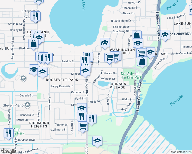 map of restaurants, bars, coffee shops, grocery stores, and more near 1406 Crooms Avenue in Orlando
