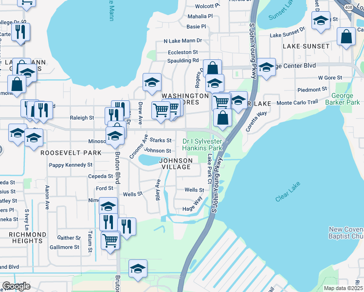 map of restaurants, bars, coffee shops, grocery stores, and more near Service Drive in Orlando