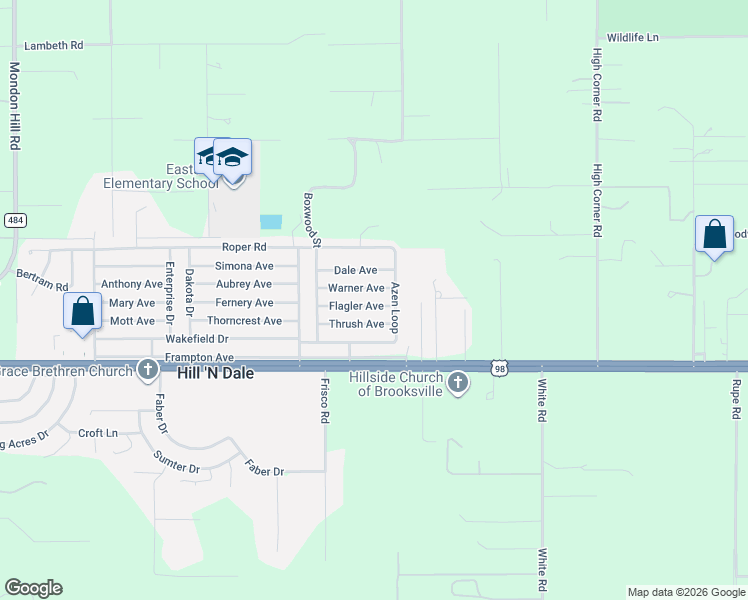 map of restaurants, bars, coffee shops, grocery stores, and more near 27327 Flagler Avenue in Brooksville