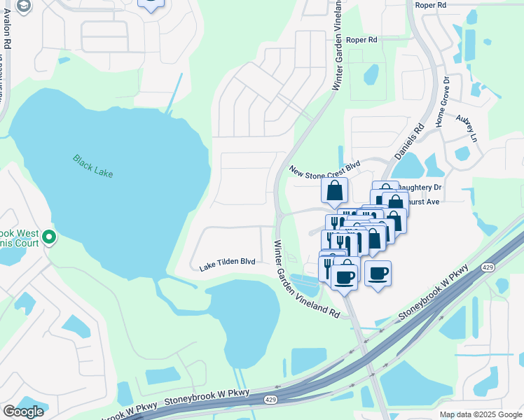 map of restaurants, bars, coffee shops, grocery stores, and more near 14411 Hampshire Bay Circle in Winter Garden