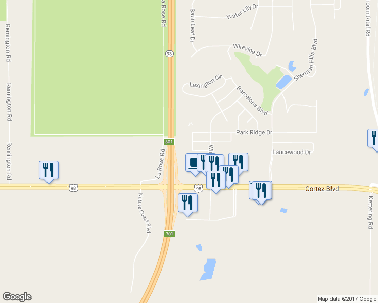 map of restaurants, bars, coffee shops, grocery stores, and more near 6359 Shadywood Lane in Brooksville