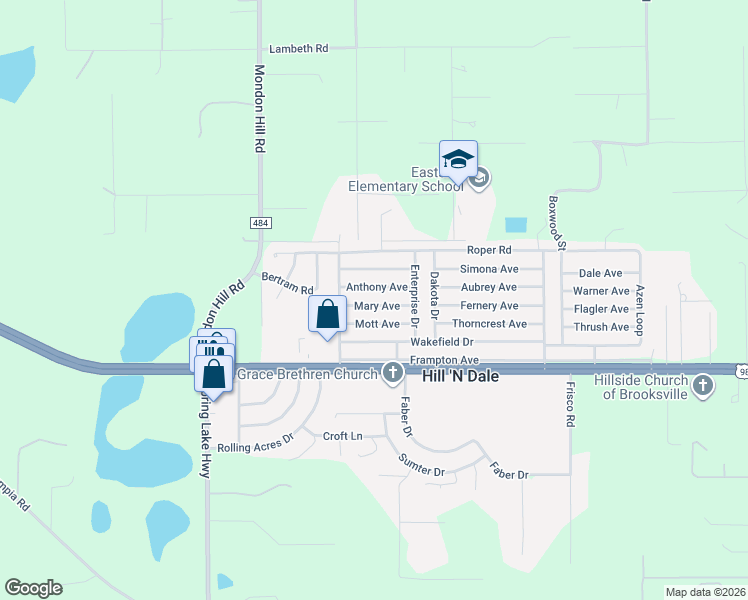 map of restaurants, bars, coffee shops, grocery stores, and more near 27000 Mary Avenue in Brooksville