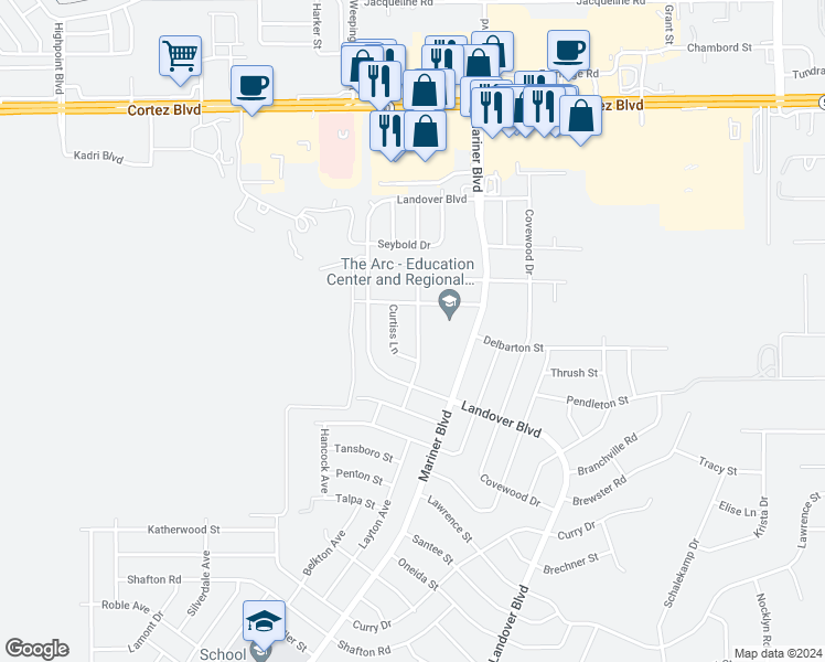map of restaurants, bars, coffee shops, grocery stores, and more near 12397 Lola Drive in Spring Hill