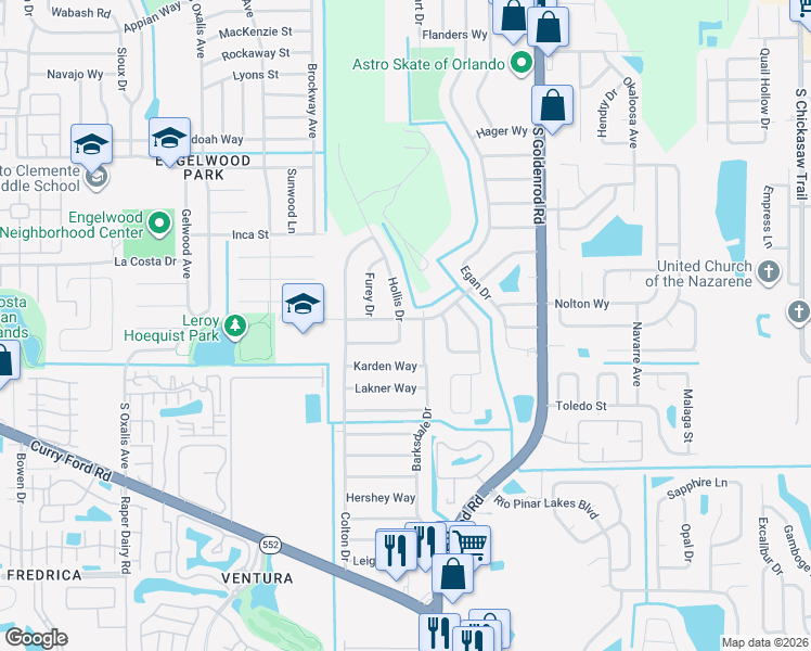 map of restaurants, bars, coffee shops, grocery stores, and more near 1815 Hollis Drive in Orlando