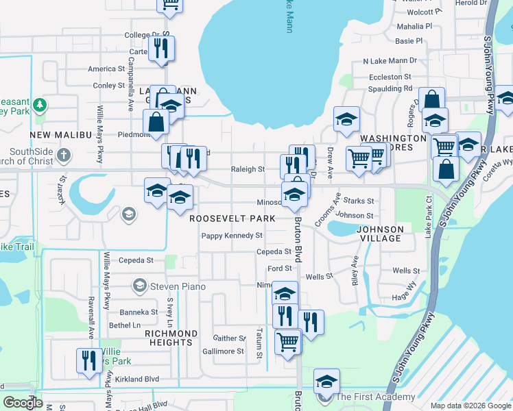 map of restaurants, bars, coffee shops, grocery stores, and more near 4141 Booker Street in Orlando