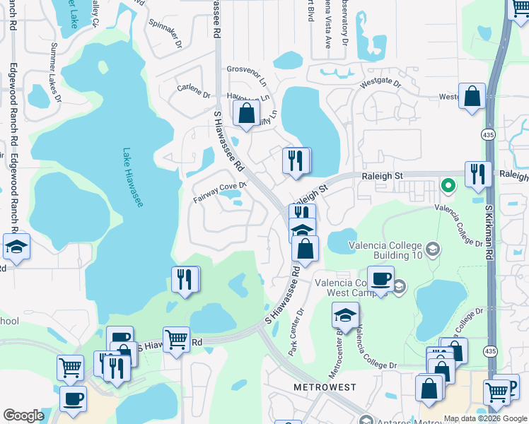 map of restaurants, bars, coffee shops, grocery stores, and more near 1117 Mission Ridge Court in Orlando