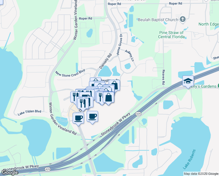 map of restaurants, bars, coffee shops, grocery stores, and more near 12856 Grovehurst Avenue in Winter Garden