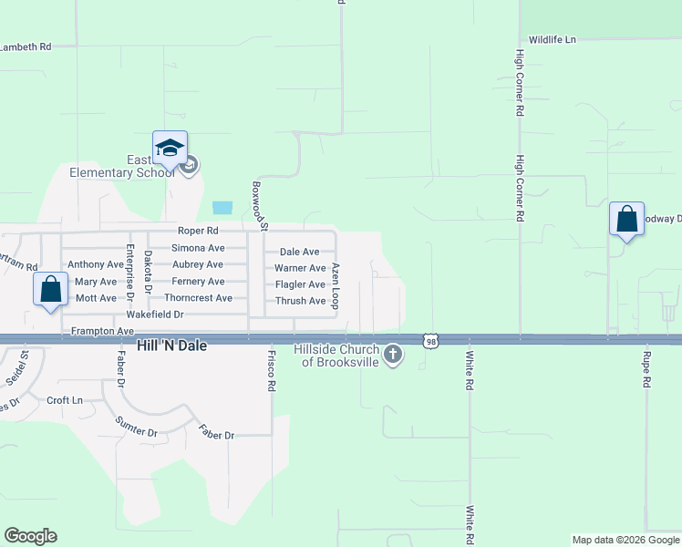 map of restaurants, bars, coffee shops, grocery stores, and more near 27378 Azen Loop in Brooksville