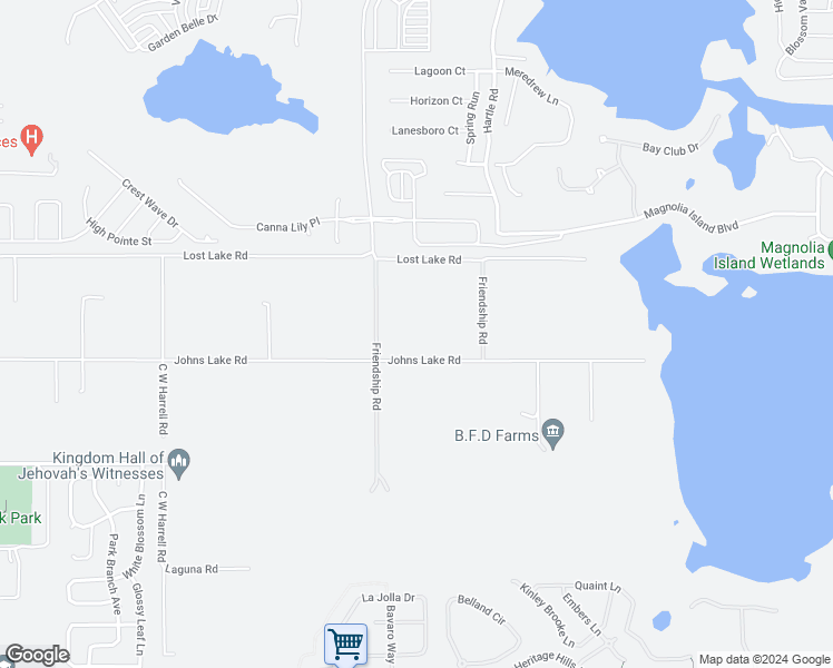 map of restaurants, bars, coffee shops, grocery stores, and more near 16049 Johns Lake Road in Clermont