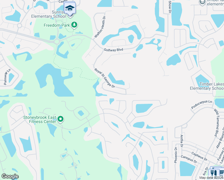 map of restaurants, bars, coffee shops, grocery stores, and more near 14532 Saint George's Hill Drive in Orlando