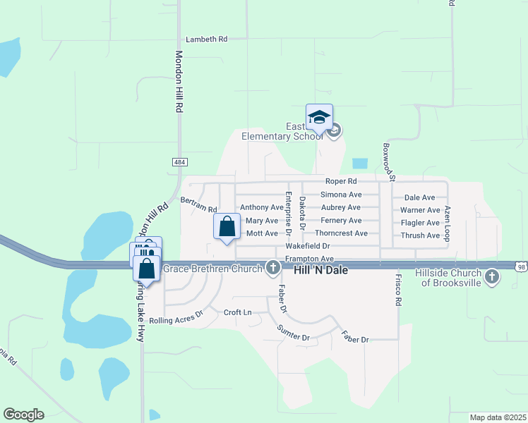 map of restaurants, bars, coffee shops, grocery stores, and more near 27000 Mary Avenue in Brooksville