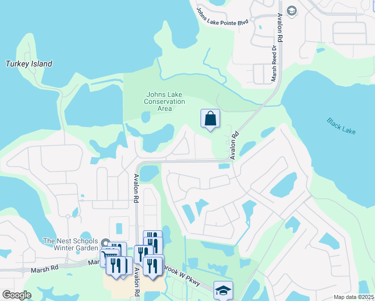 map of restaurants, bars, coffee shops, grocery stores, and more near 15127 Lake Claire Overlook Drive in Winter Garden