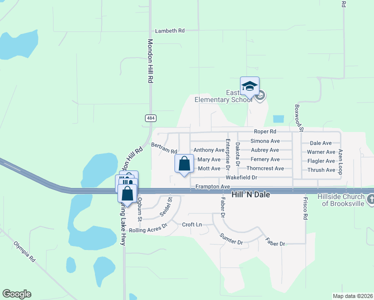 map of restaurants, bars, coffee shops, grocery stores, and more near 6417 Raley Road in Brooksville